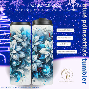 Bouteilles Isothermes Tasse Thermique Personnalisée aux Poinsettias Bleu