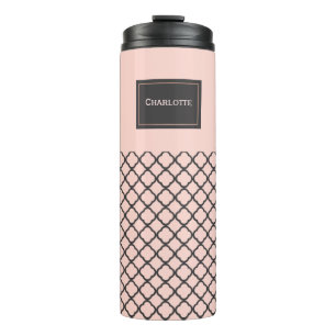 Bouteilles Isothermes Tasse Thermique Rose Pâle et Motif Noir Chic