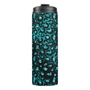 Bouteilles Isothermes Teal Ombre & Black Glam Paillettes Taches de Léopa