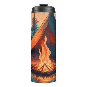 Bouteilles Isothermes Tente et feu de camp Couleurs Vintages Art