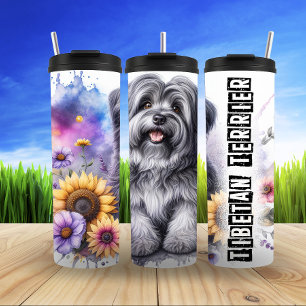 Bouteilles Isothermes Terrier tibétain avec fond floral