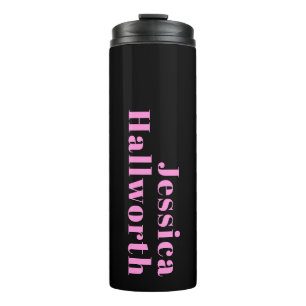 Bouteilles Isothermes Texte éditable rétro-moderne   Noir et rose