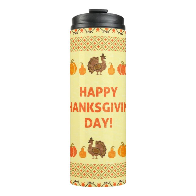 Bouteilles Isothermes Thanksgiving : retro brodée carte design. (Devant)