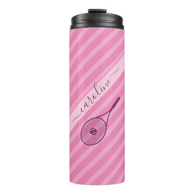 Bouteilles Isothermes Thème de tennis rose moderne Nom de calligraphie (Devant)