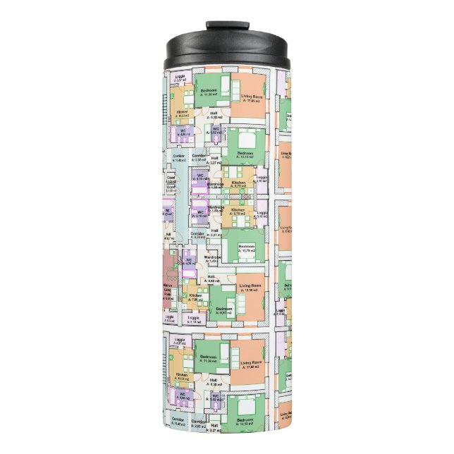 Bouteilles Isothermes Thermal Tumbler with Architectural Blueprint (Devant)