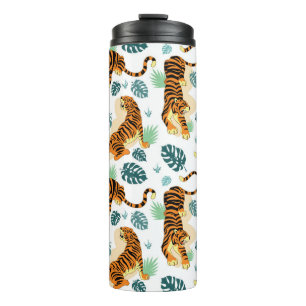Bouteilles Isothermes Tigres Feuilles tropicaux : Illustration Vintage.