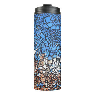 Bouteilles Isothermes Tissu de verre look mosaïque bleu abstrait brun