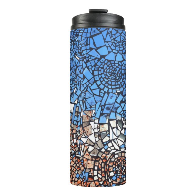 Bouteilles Isothermes Tissu de verre look mosaïque bleu abstrait brun (Devant)