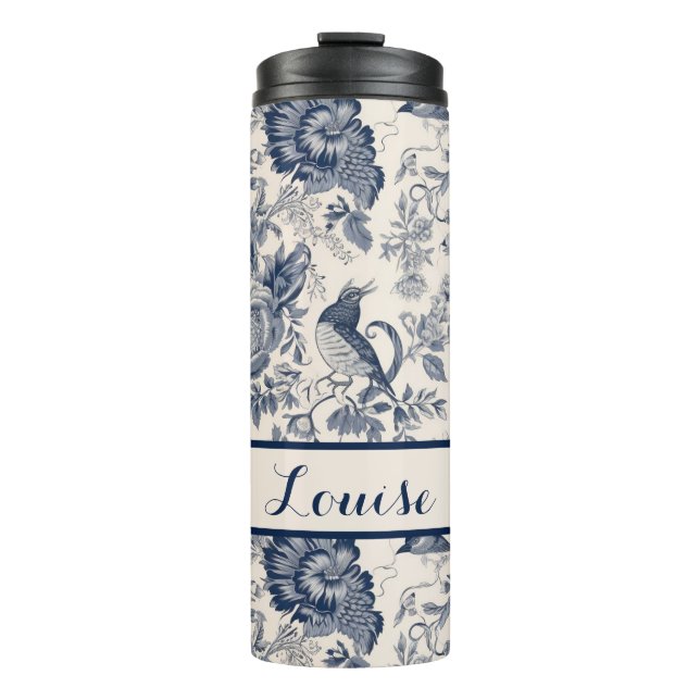 Bouteilles Isothermes Toile florale blanche et marine (Devant)