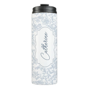 Bouteilles Isothermes Toile florale bleue avec personnalisation de scrip