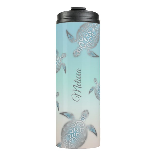 Bouteilles Isothermes Tortues de mer Motif de plage de style Monogramme (Devant)