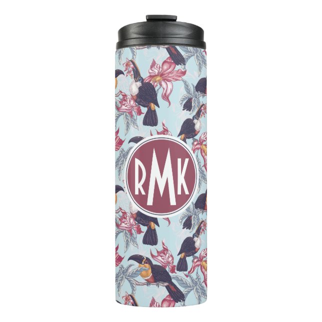 Bouteilles Isothermes Toucans avec le monogramme exotique des fleurs | (Devant)