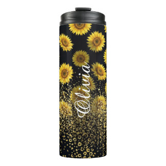 Bouteilles Isothermes Tournesol Noir Personnalisé avec Étincelle 0,5L
