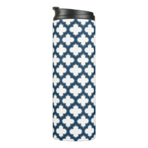 Bouteilles Isothermes Trellis bleu blanc et marine, treillis, Quatrefoil
