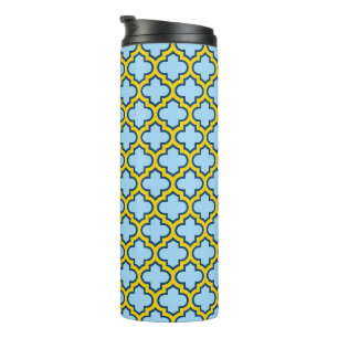 Bouteilles Isothermes Trellis bleu et jaune, treillis, Quatrefoil