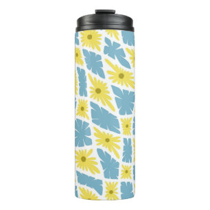 Bouteilles Isothermes Trippy super Wavy 60s Flower Checks Jaune Bleu