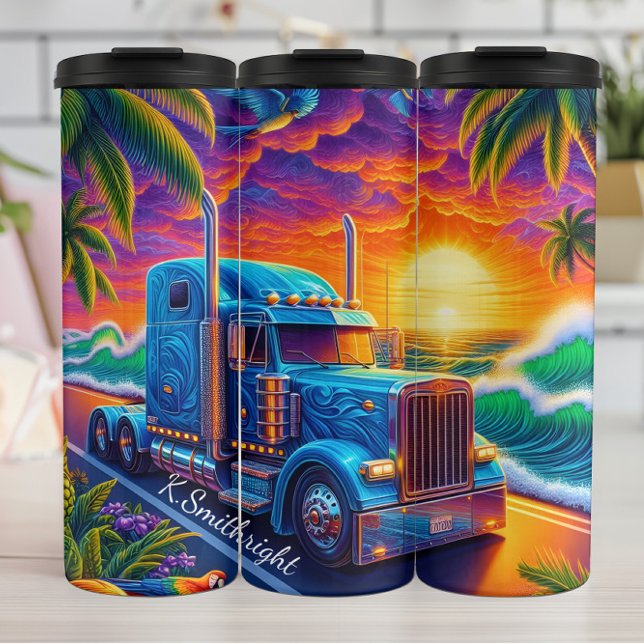 Bouteilles Isothermes Tropical Sunset Semi Truck Océan (Créateur téléchargé)
