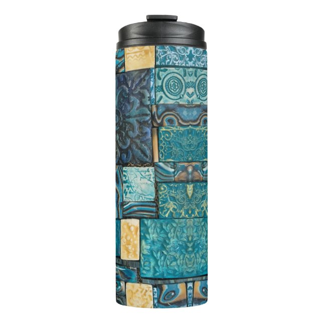 Bouteilles Isothermes Tuiles de mosaïque de turquoise et d'or (Devant)