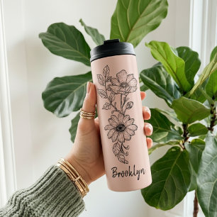 Bouteilles Isothermes Tumbler Fleur Rose Pêche Personnalisé Cadeau pour 