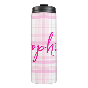 Bouteilles Isothermes Tumbler thermique à carreaux rose personnalisé ave