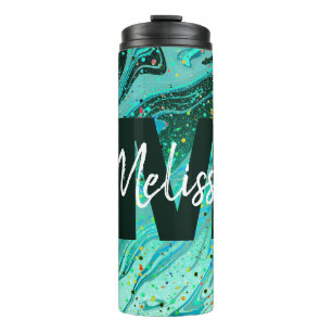 Bouteilles Isothermes Tumbler Thermique en marbre de paillettes de teal