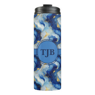 Bouteilles Isothermes Tumbler Thermique Marbré Bleu Et Or