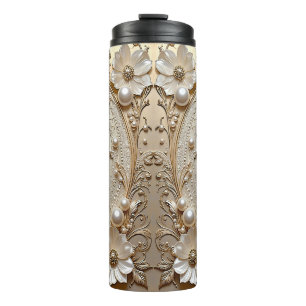 Bouteilles Isothermes Tumbler Thermique Perles Fleurs Blanches Modernes