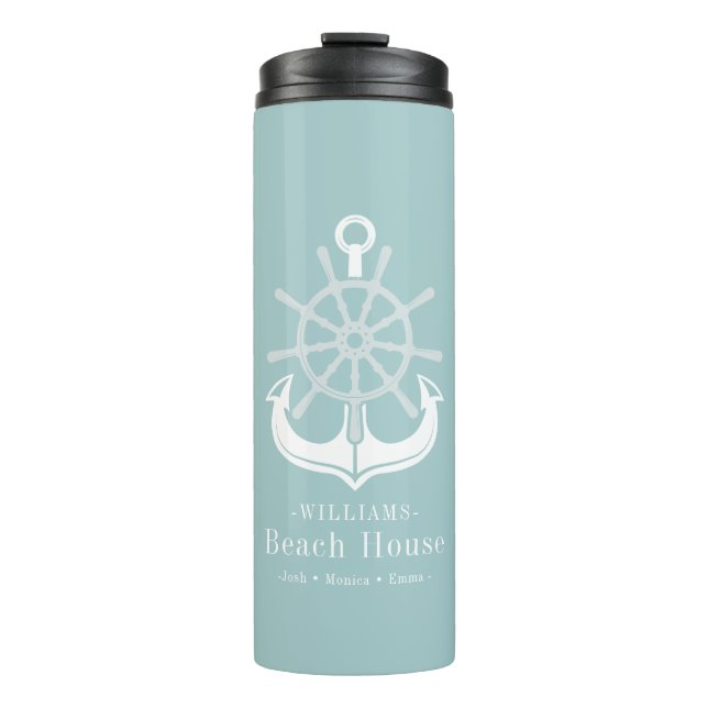 Bouteilles Isothermes Turquoise Beach House Nom de famille Ancre (Devant)