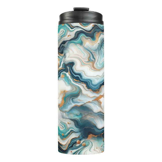 Bouteilles Isothermes Turquoise Bleu Or Blanc Marbre moderne Agate (Devant)