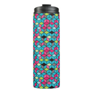 Bouteilles Isothermes Turquoise et motif rose de cube