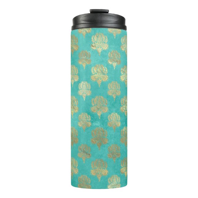 Bouteilles Isothermes Turquoise et or Peacock Grunge Damask (Devant)