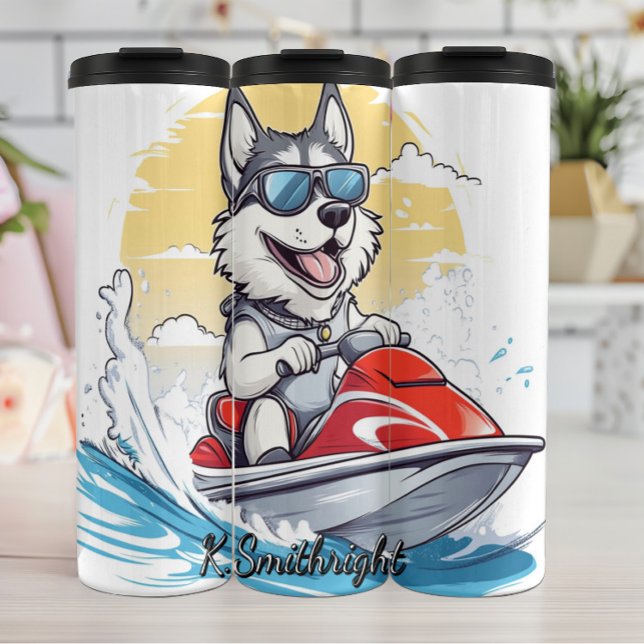 Bouteilles Isothermes Un Chien Husky sur un Jet Ski (Créateur téléchargé)