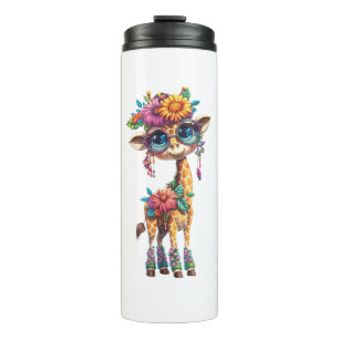 Bouteilles Isothermes Une Jolie Girafe Bébé Avec Accent Floral Et Plumes