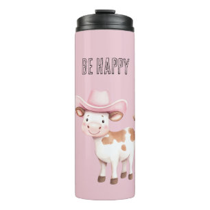 Bouteilles Isothermes Vache de cowgirl rose fuchsia sois heureuse