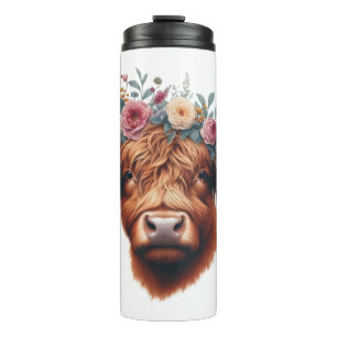 Bouteilles Isothermes Vache des hautes terres mignonne, florale/printani
