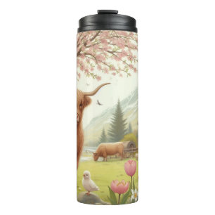 Bouteilles Isothermes Vache des hautes terres mignonne, florale/printani