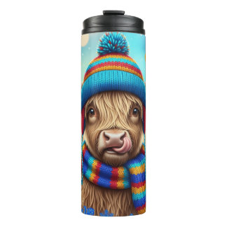 Bouteilles Isothermes Vache des Highlands en Tricot Arc-en-Ciel"