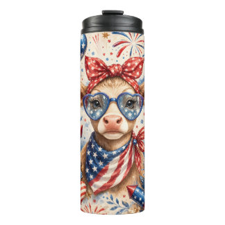 Bouteilles Isothermes Vache patriotique avec lunettes de soleil