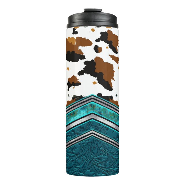 Bouteilles Isothermes Vachette Occidentale & Paruline en cuir Turquoise (Devant)