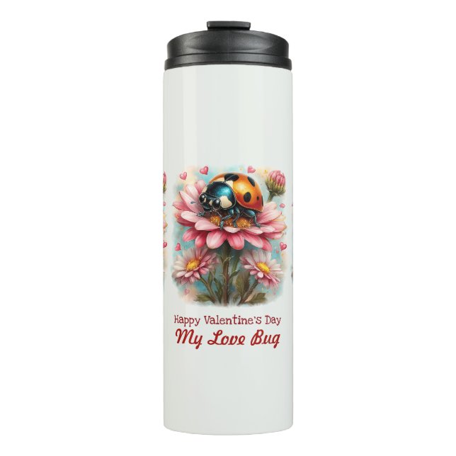 Bouteilles Isothermes  Valentine Love Bug on Blossoms Rose (Devant)