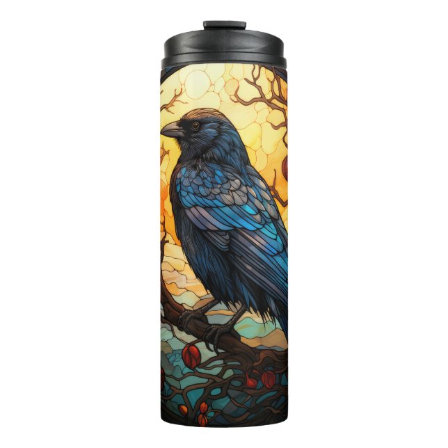 Bouteilles Isothermes Verre à motifs vitrail Raven Halloween (Devant)