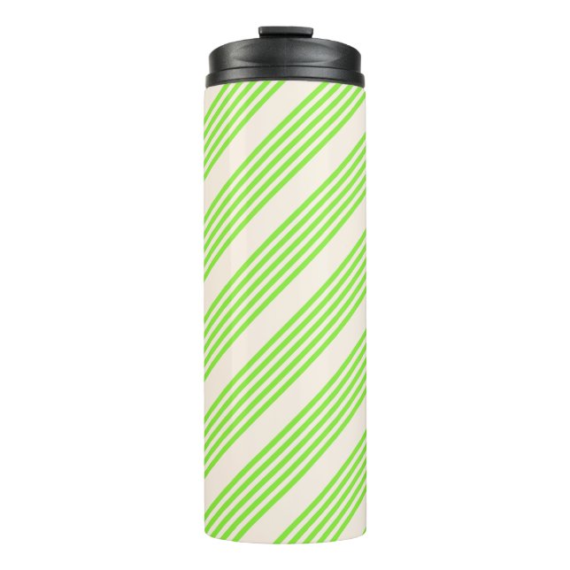 Bouteilles Isothermes Vert citron vert et beige cinq rayures motif (Devant)