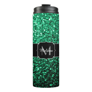 Bouteilles Isothermes Vert émeraude faux paillettes scintillent Monogram