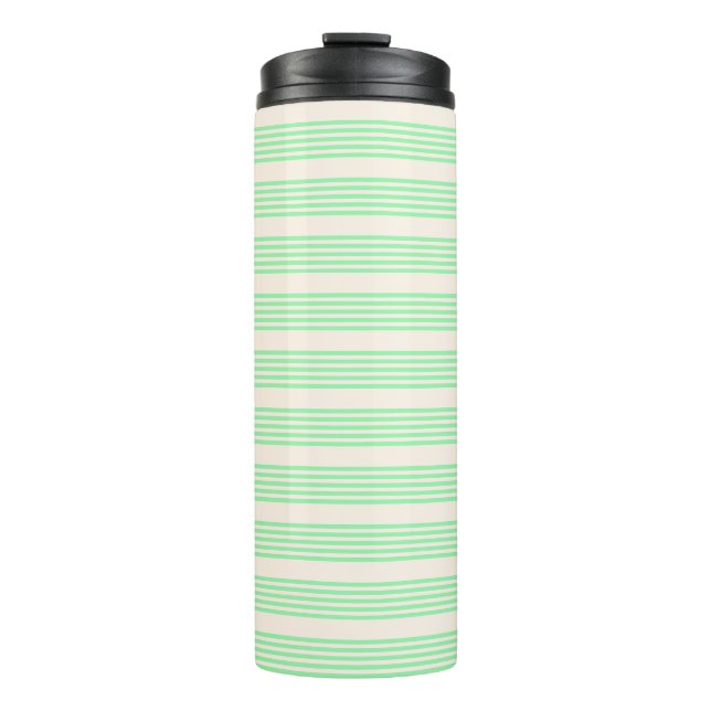 Bouteilles Isothermes Vert et beige cinq rayures motif (Devant)