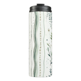 Bouteilles Isothermes Vert Naturel Blanc Floral Feuilles Abstrait