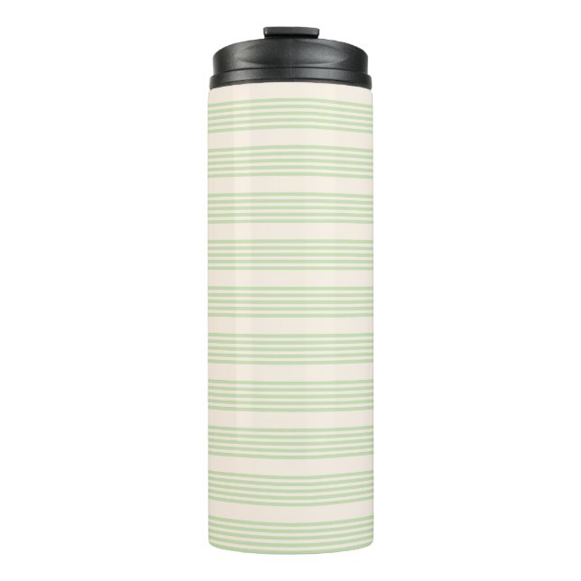 Bouteilles Isothermes Vert pâle et beige cinq rayures motif (Devant)