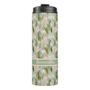 Bouteilles Isothermes Vert sauge florale fantaisiste personnalisée