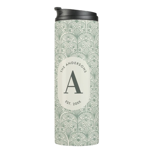 Bouteilles Isothermes Vert Sauge Personnalisé Monogramme Élégant Art Déc (Tourné sur la droite)