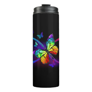 Bouteilles Isothermes Vibrant infinity with rainbow butterfly on black