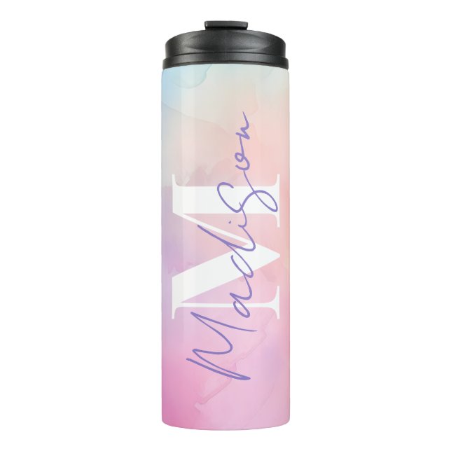 Bouteilles Isothermes Vibrant Pastel Aquarelle Nom Monogramme (Devant)